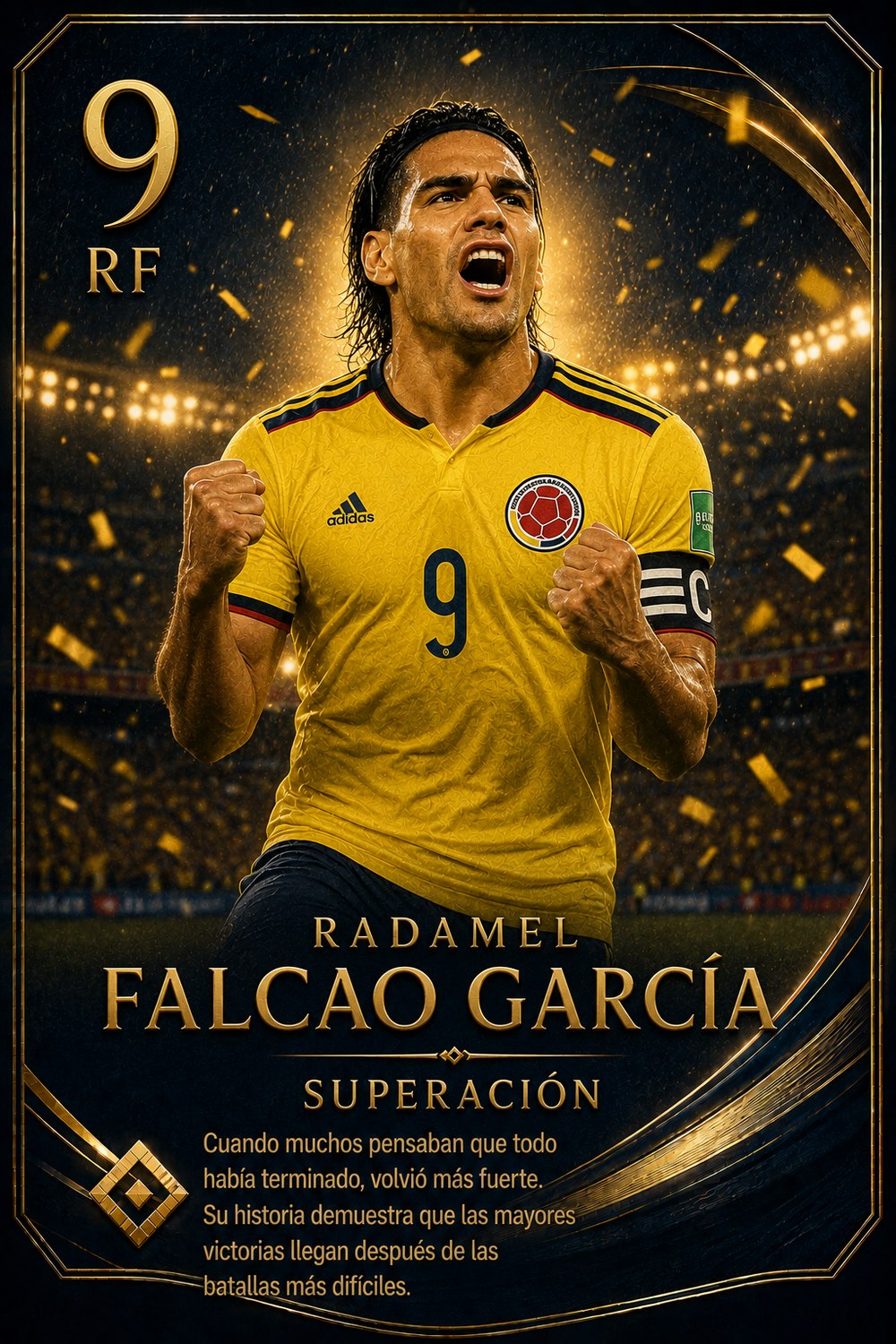 Carta premium de Falcao García con su historia, logro y valor