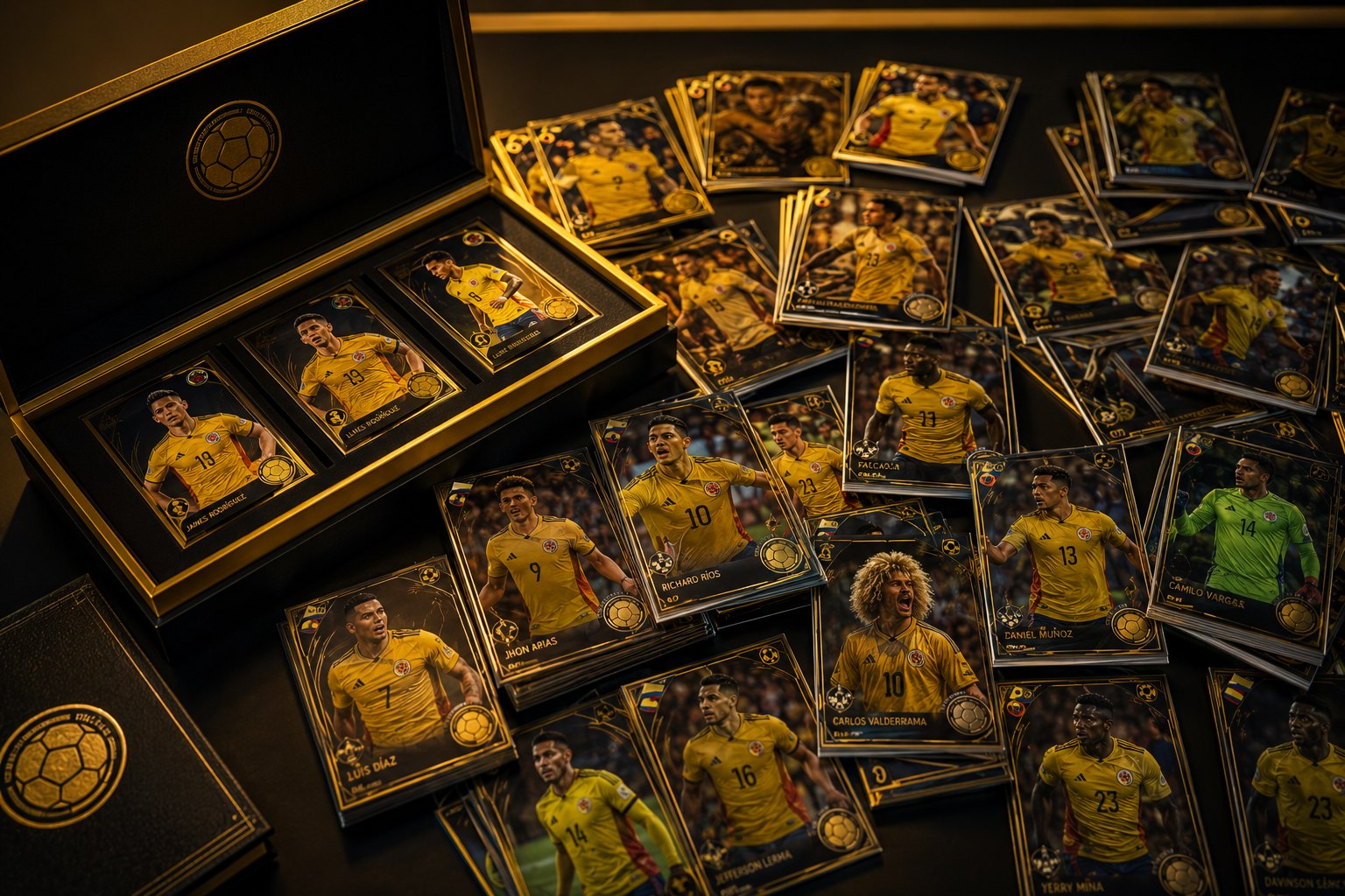Colección completa de las 100 cartas del fútbol colombiano en caja premium